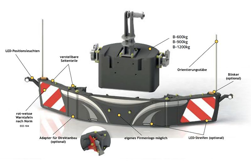 Case IH Tractorbumper Unterfahrschutz mit Frontgewicht 600-2500 kg