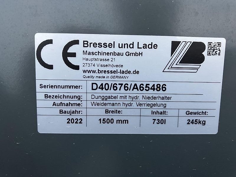 Bressel &amp; Lade VORS. DUNGGABEL 1500MM